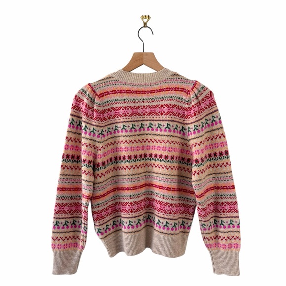 J. Crew Puff Sleeve Fair Isle Cherry Crewneck Sweater Size Small - Picture 6 of 11